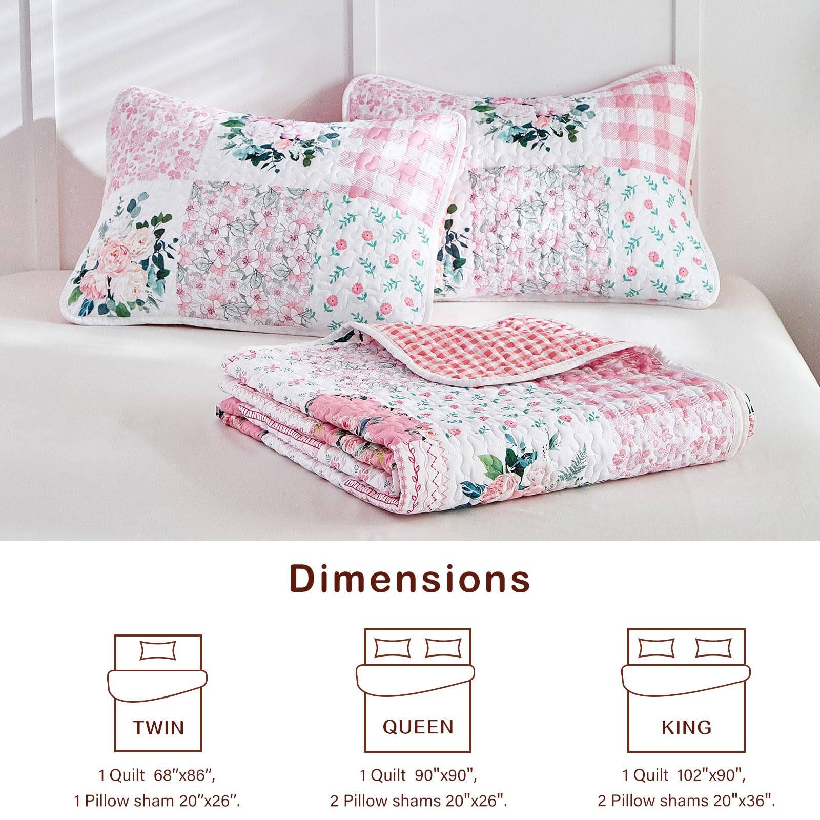 Dimensions

TWIN  
1 Quilt 68"x86",  
1 Pillow sham 20"x26".

QUEEN  
1 Quilt 90"x90",  
2 Pillow shams 20"x26".

KING  
1 Quilt 102"x90",  
2 Pillow shams 20"x36".