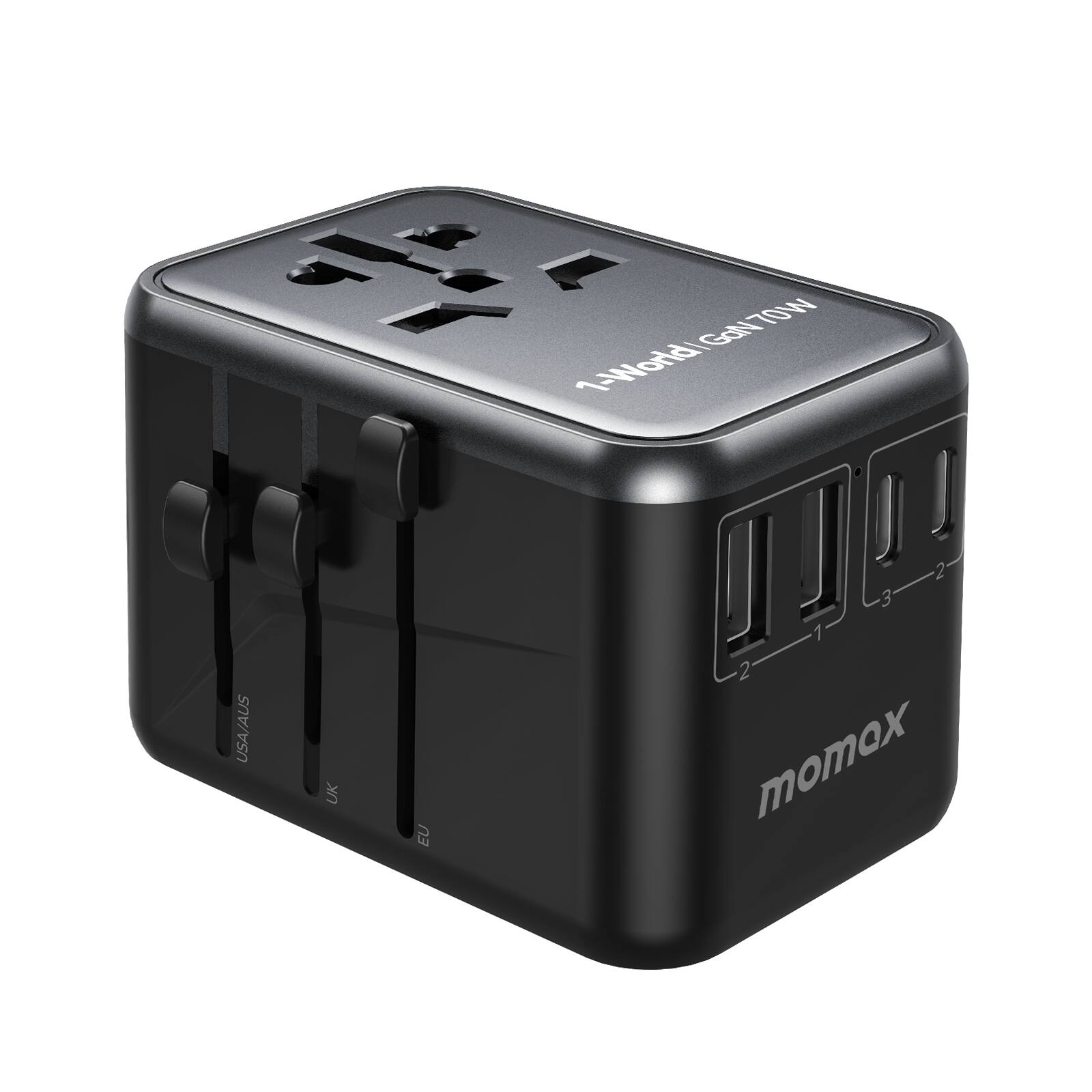 Momax - 1-World Universal 5-Port Travel GaN Charger 70W - Black
