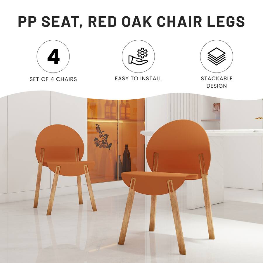 Mondawe 4 Pack Crimson Chairs – Red Oak Wood Legs & PP Seat Orange ...