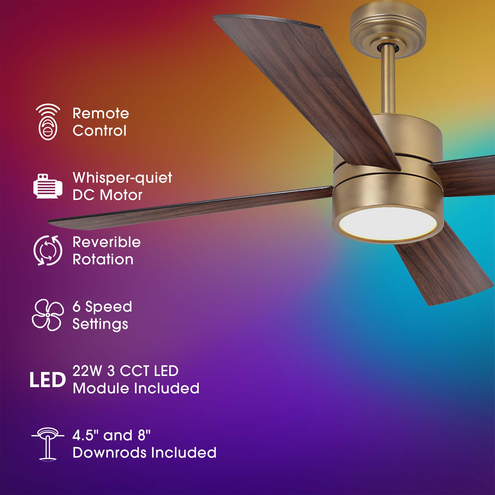 CHAIVUTRUAMRUDEEKOOL 【DIMENTIONOFCOLOUR】 Parrot Uncle 52 Inch RGB Smart Ceiling Fan with Lights
