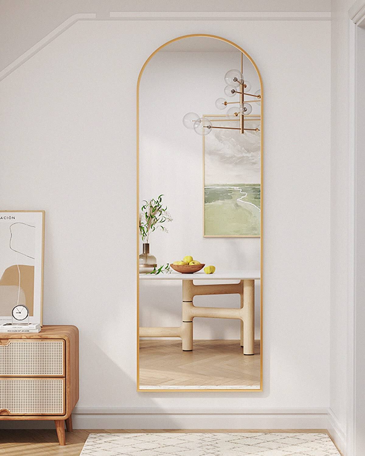 Alt View 4. Hanke - Arched Floor Mirror Full Length With Stand Freestanding Aluminum Frame - - Black 90"L×46"W.