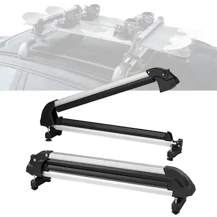 Front. VEVOR - Ski and Snowboard Roof Rack, 31.7-Inch Universal Ski Rack for Car Roof Fit Most Crossbars, Carry up to 6 Pairs of Skis - Black + White.