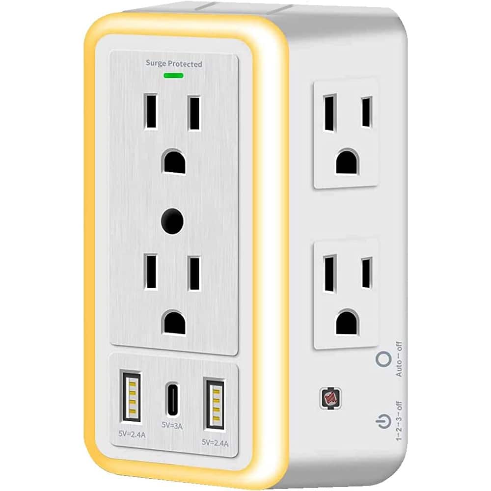 MOSZAR LLC - Multi Plug Surge Protector, 6 Outlets, 2 USB Ports - White