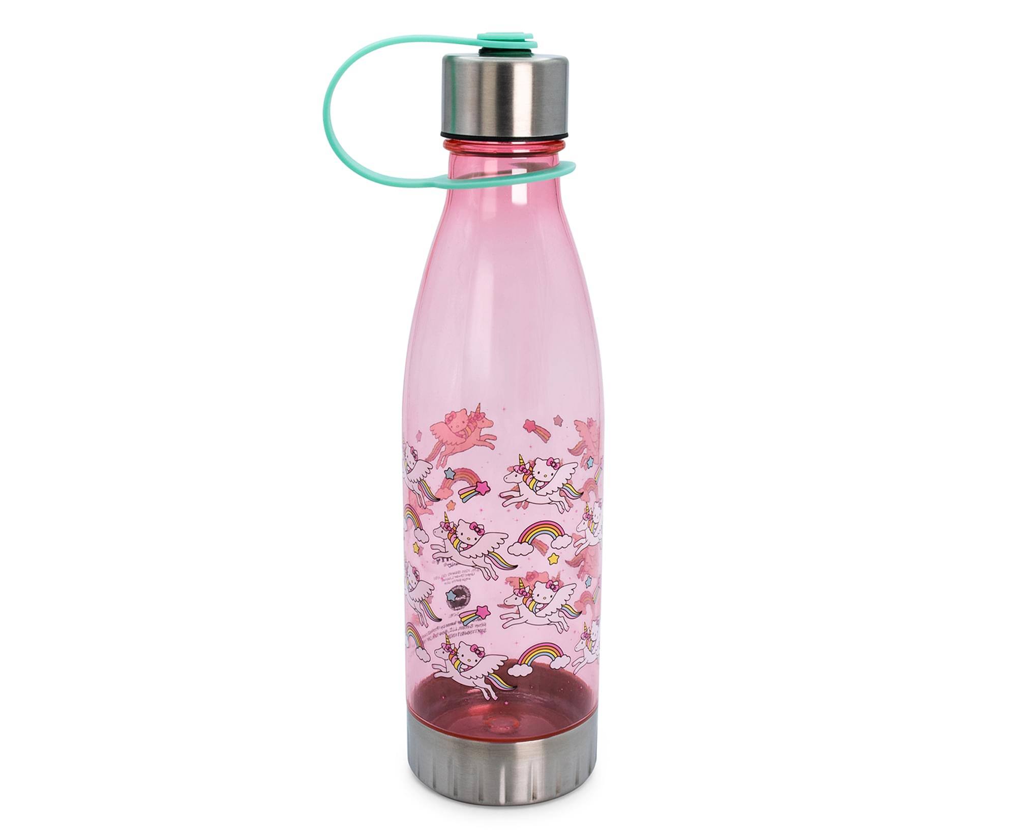 Front. Silver Buffalo - Sanrio Hello Kitty Unicorn Rainbow Toss Water Bottle With Lid | Holds 20 Ounces - Pink.