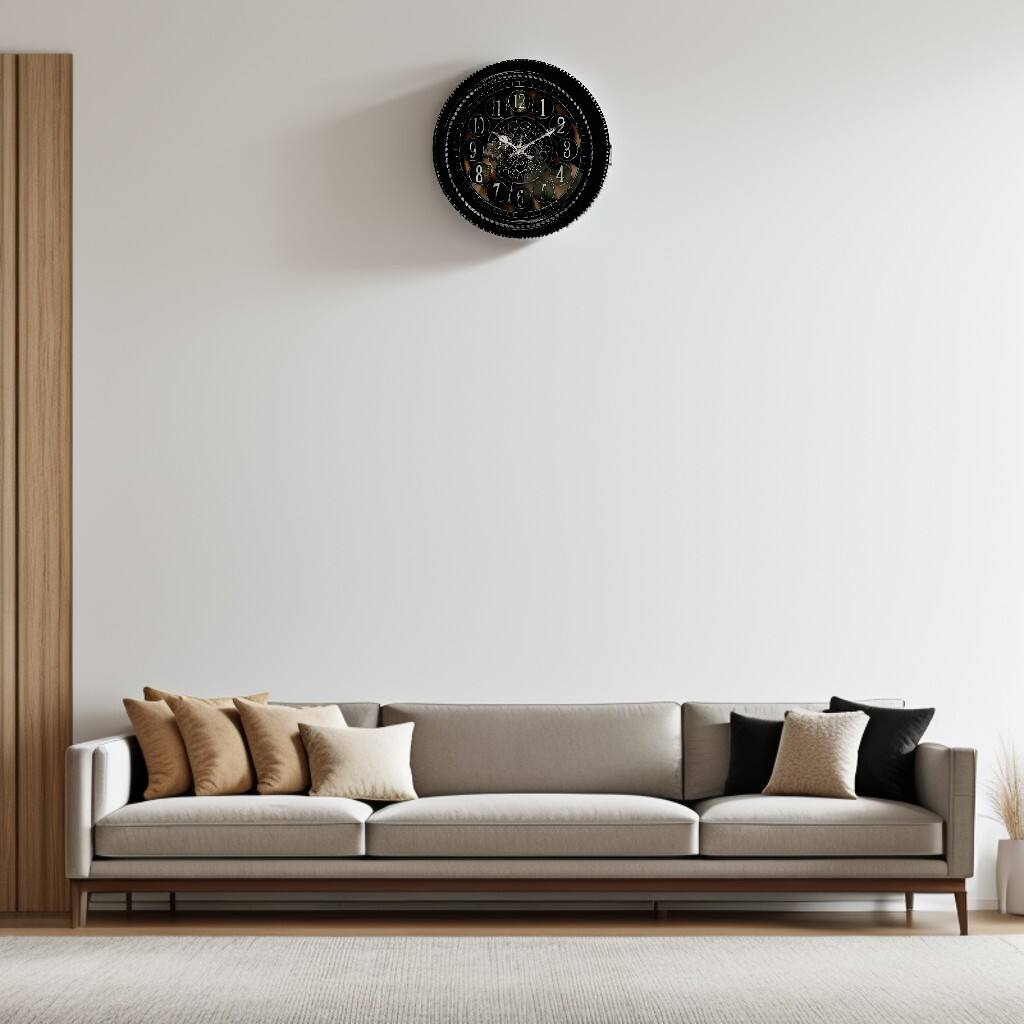 Angle. FC Design - 10"H Black & Silver Modern-Classic Semi Transparent Round Wall Clock - Multicolor.