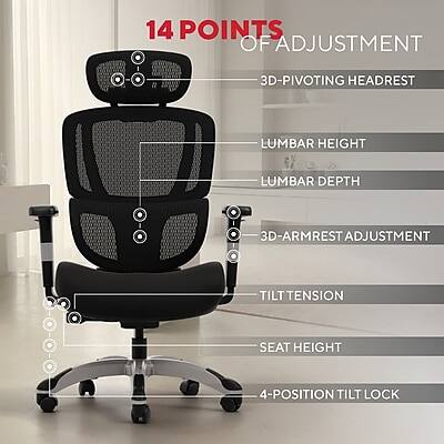 14 POINTS OF ADJUSTMENT
3D-PIVOTING HEADREST
LUMBAR HEIGHT
LUMBAR DEPTH
3D-ARMREST ADJUSTMENT
TILT TENSION
SEAT HEIGHT
4-POSITION TILT LOCK
