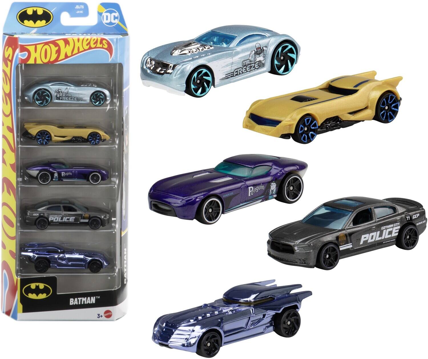 JEJT6 ANE DC HotWHeeLs CeLs SF om FREEZE N   MR =FREEZE P oai P Paoguin -.. POLICE T BATMAN" BATRAN 77 GCP EIT -t EDTMRN POLICE 3+