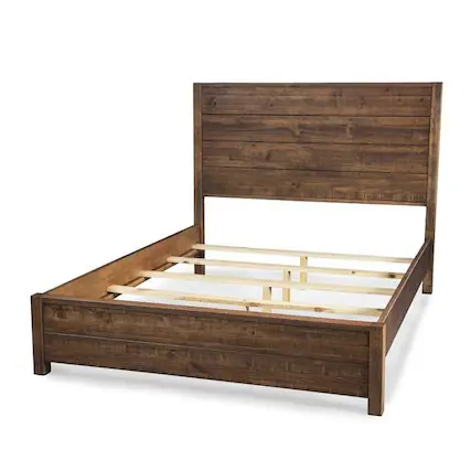 Front. Hivvago - Hivvago FarmHome Walnut Solid Pine Platform Bed in Queen Size - Walnut.