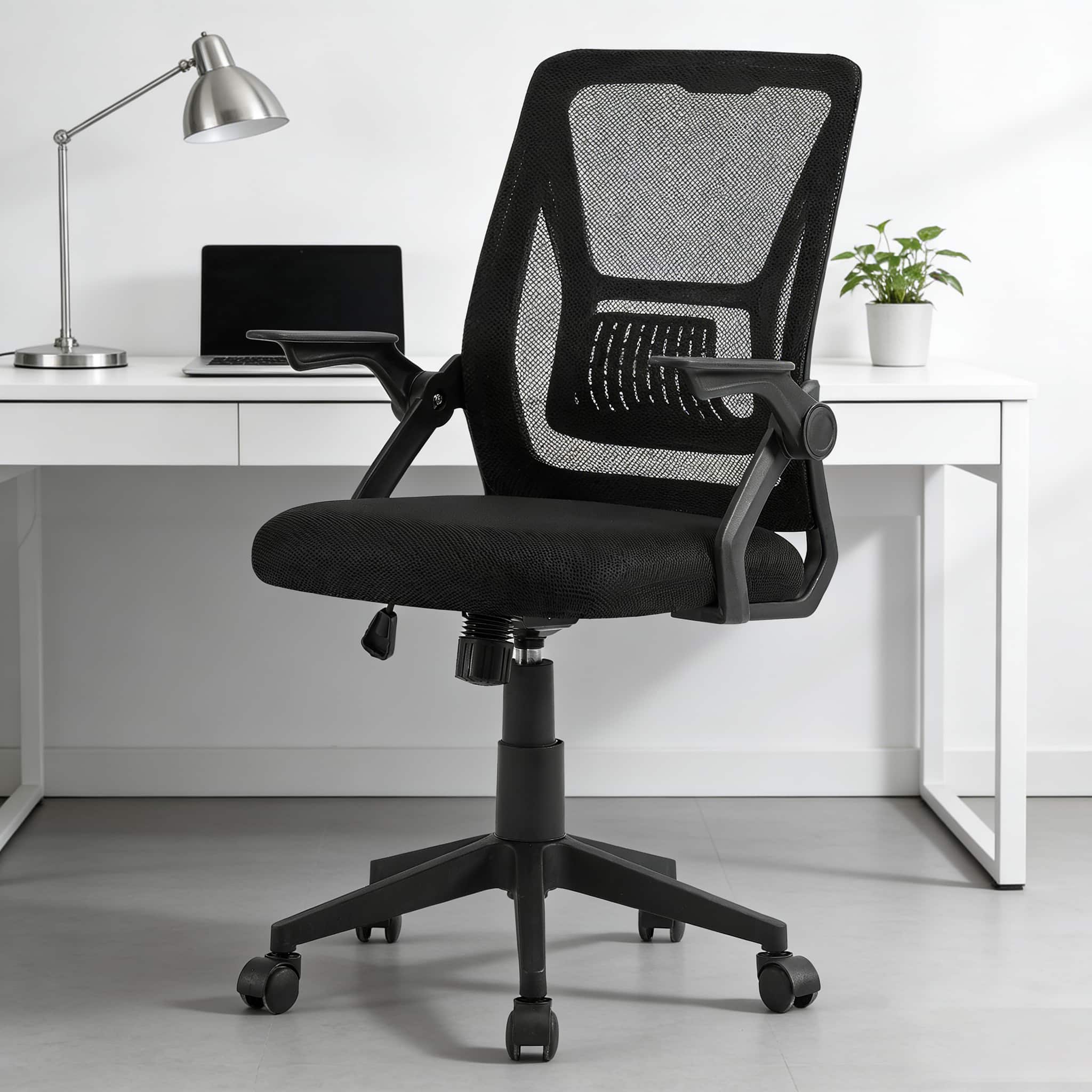 Front. Vecelo - Mesh Office Chair With Lumbar Support, Breathable Design, 90° Adjustable Arms And Height Adjustment (36-39 Inches) - Black.