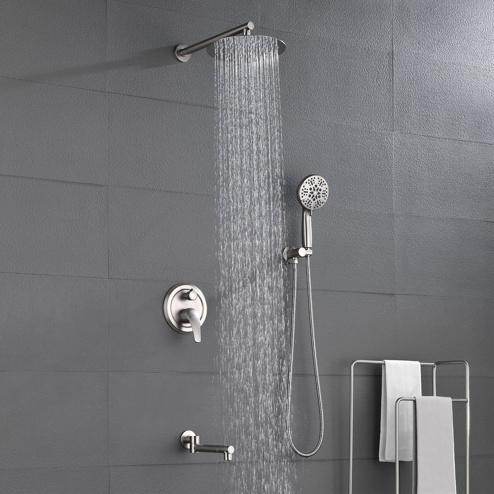 Alt View 2. Boyel Living - Brushed Nickel 12-Inch Rain Shower System Brass SUS304 3-Function Valve 7-Function Handheld 180° Spout cUPC - Brushed Nickel.