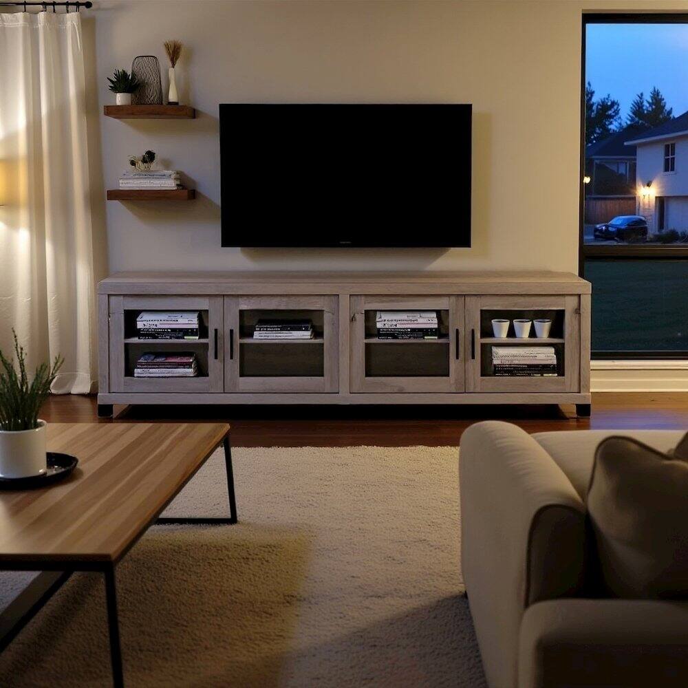 Alt View 1. FurniFact - Long TV Stand – Large TV Table for Living Room with Storage Cabinets - Green.
