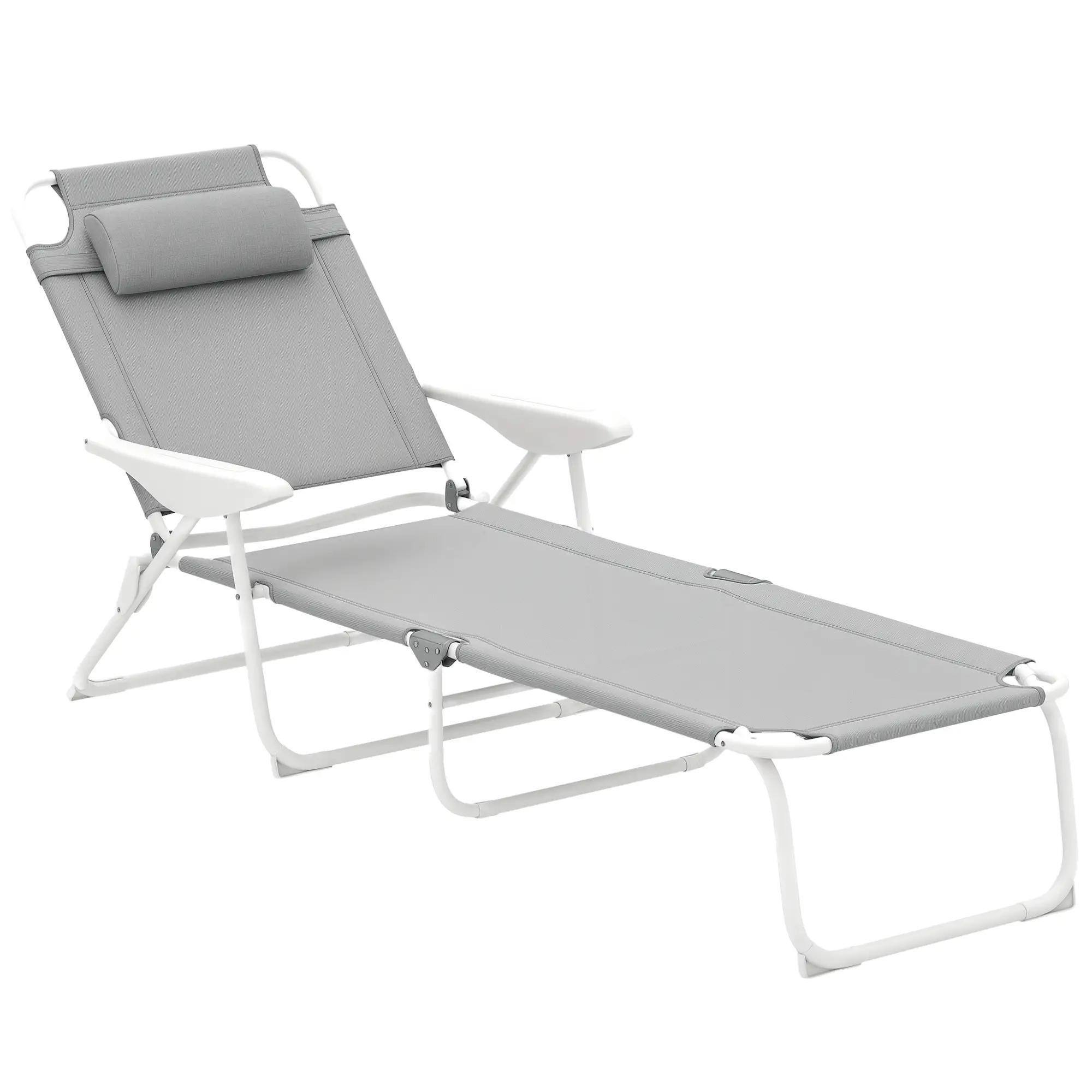 Alt View 7. Spaco - Spaco Folding Chaise with 4-Way Recline, Breathable Mesh, Removable Pillow - Light Grey.