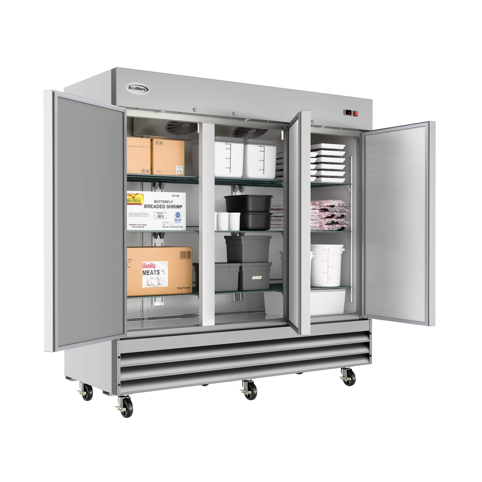 りゅうページ Koolmore 82 in. Commercial Three Door Reach In Freezer 72 cu ft