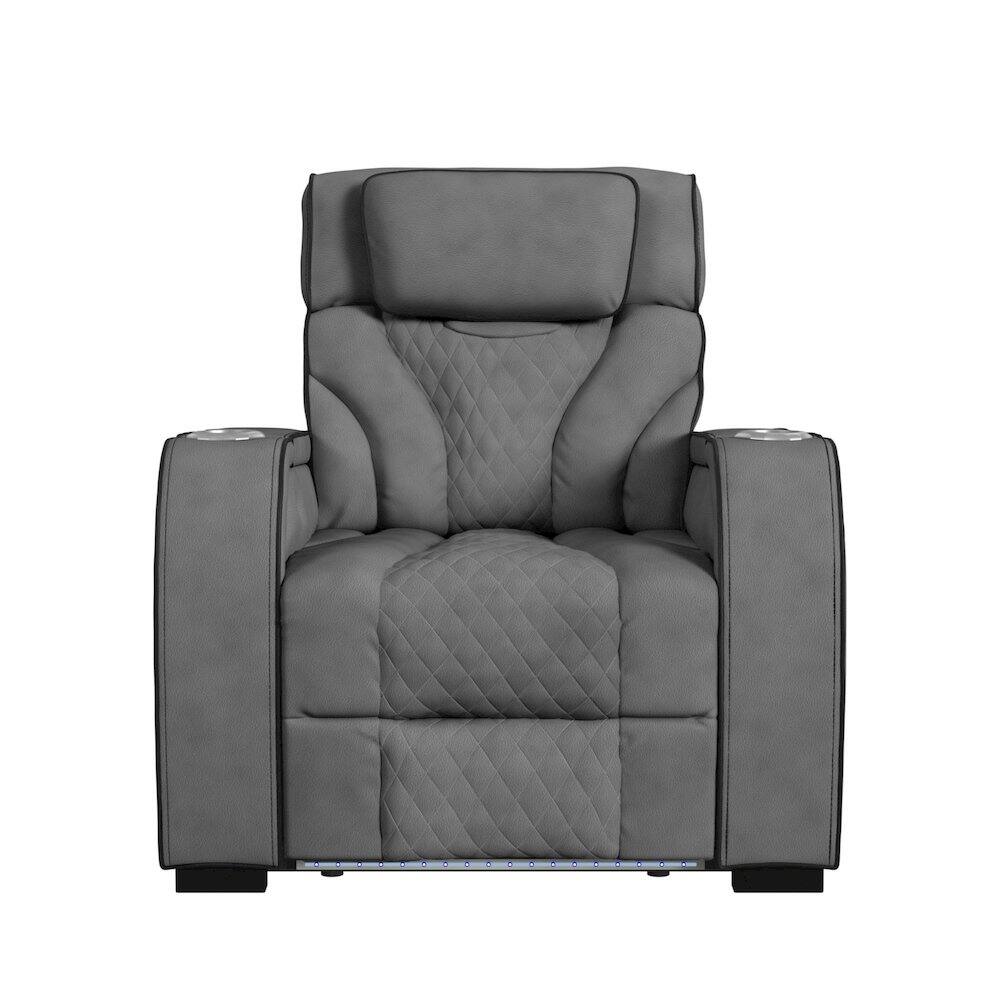 Front. Picket House Furnishings - Tundra Motion Recliner with LED in Simba Slate and Black Welt - Slate And Black Welt.