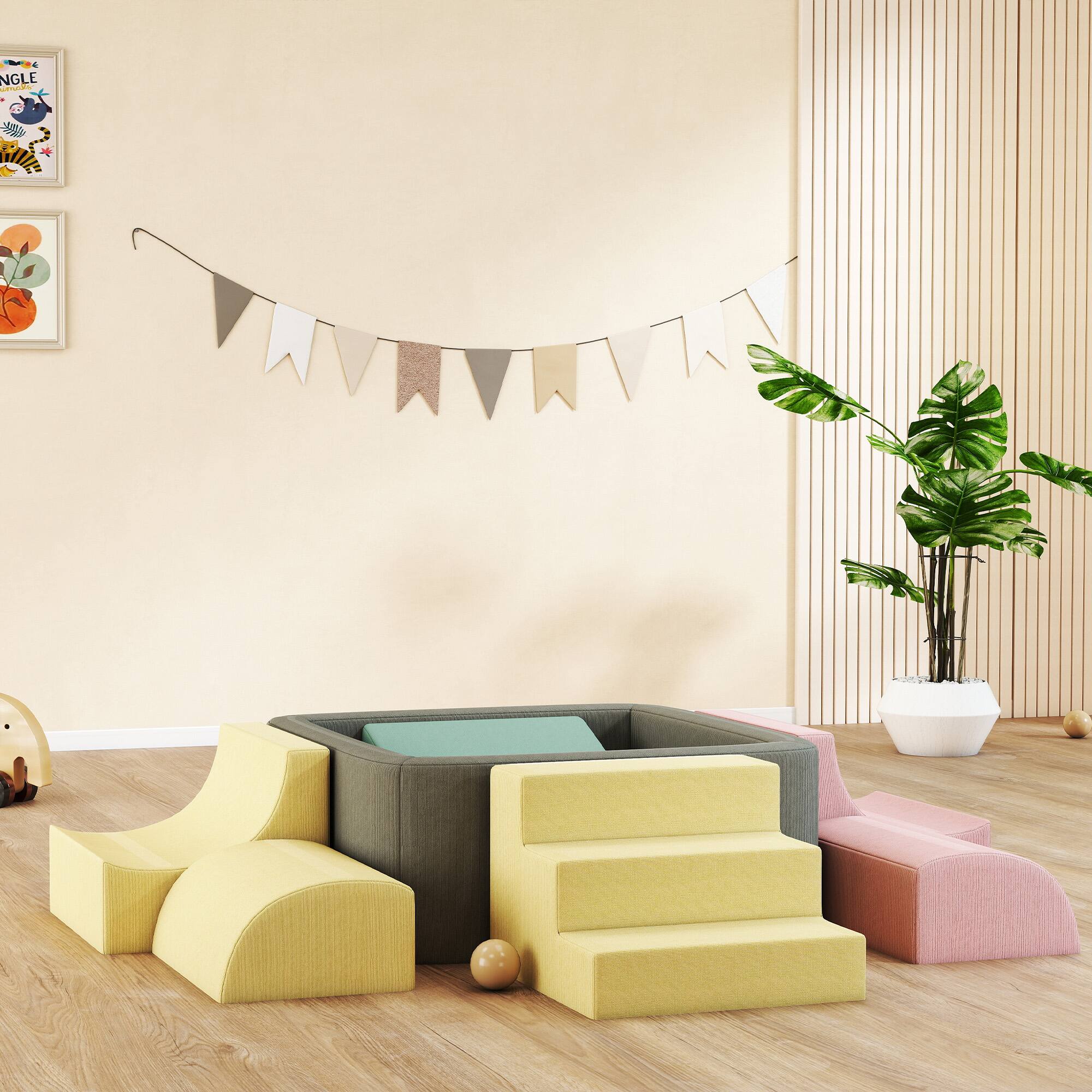 Alt View 1. Qaba - Modular Foam Baby Climbing Blocks with Corduroy Covers - Multicolor.