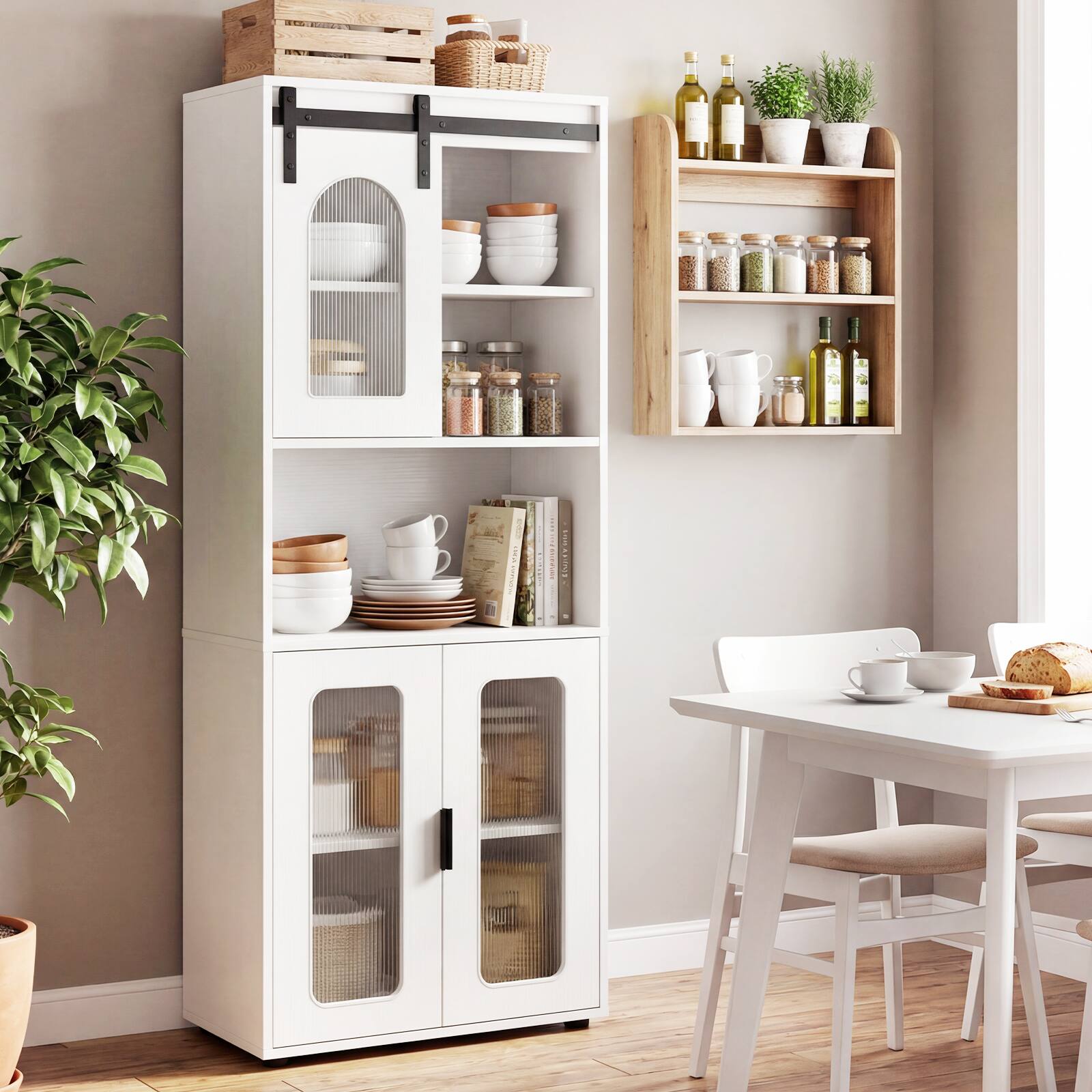 Alt View 3. Gymax - Gymax Farmhouse Bathroom Floor Cabinet 59"H Freestanding Linen Storage Organizer - White.