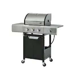 Resenkos - 4-Burner Propane Gas BBQ Grill with Side Burner and Porcelain-Enameled Cast Iron Grates, Black