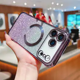 Dteck - 2-in-1 Glitter Clear Magnetic Case for Apple iPhone 17 Pro Max, Shockproof Sparkle Plating Slim TPU Cover - Darkpurple