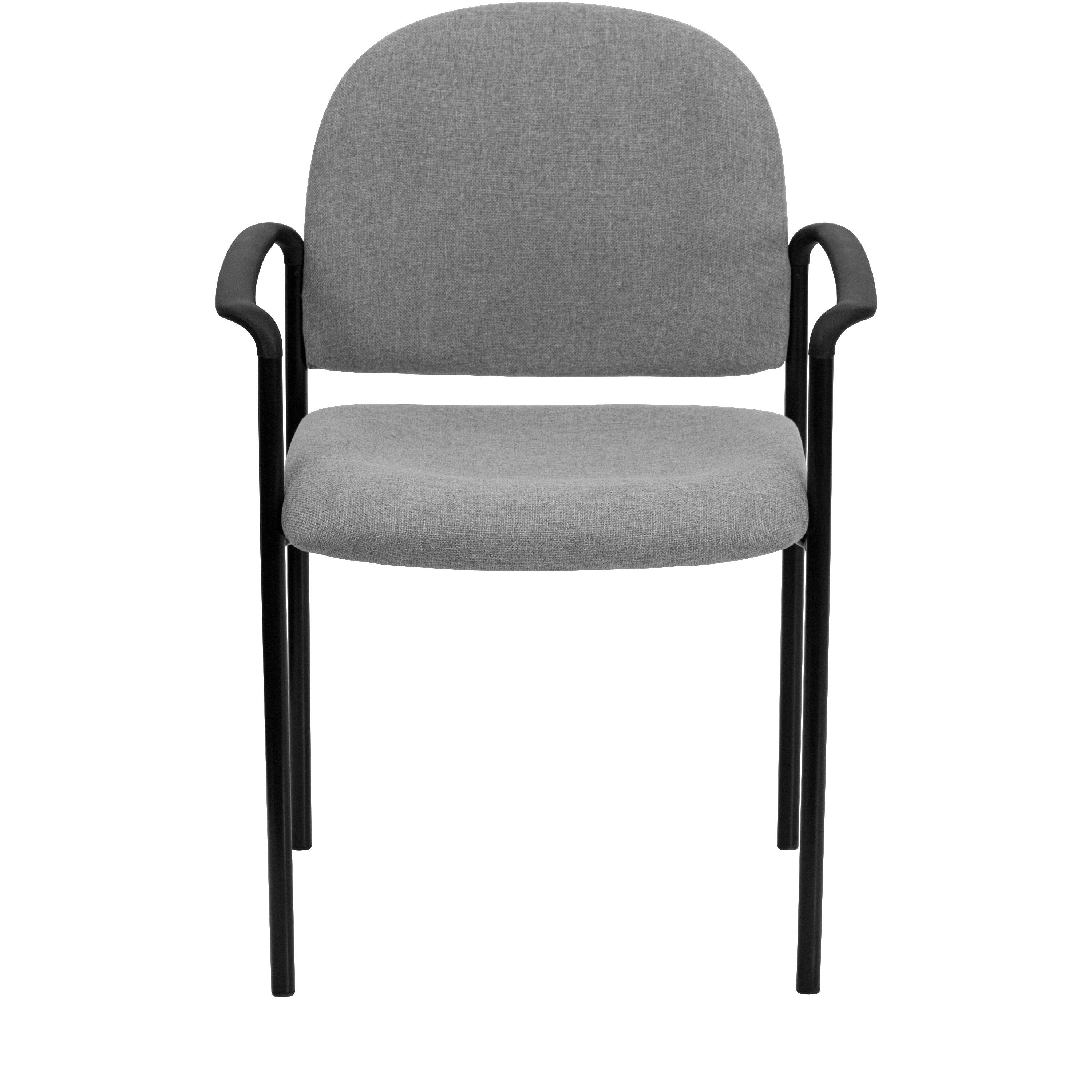 Alt View 7. Emma + Oliver - Comfort Stackable Steel Side Reception Chair with Arms - Gray Fabric.
