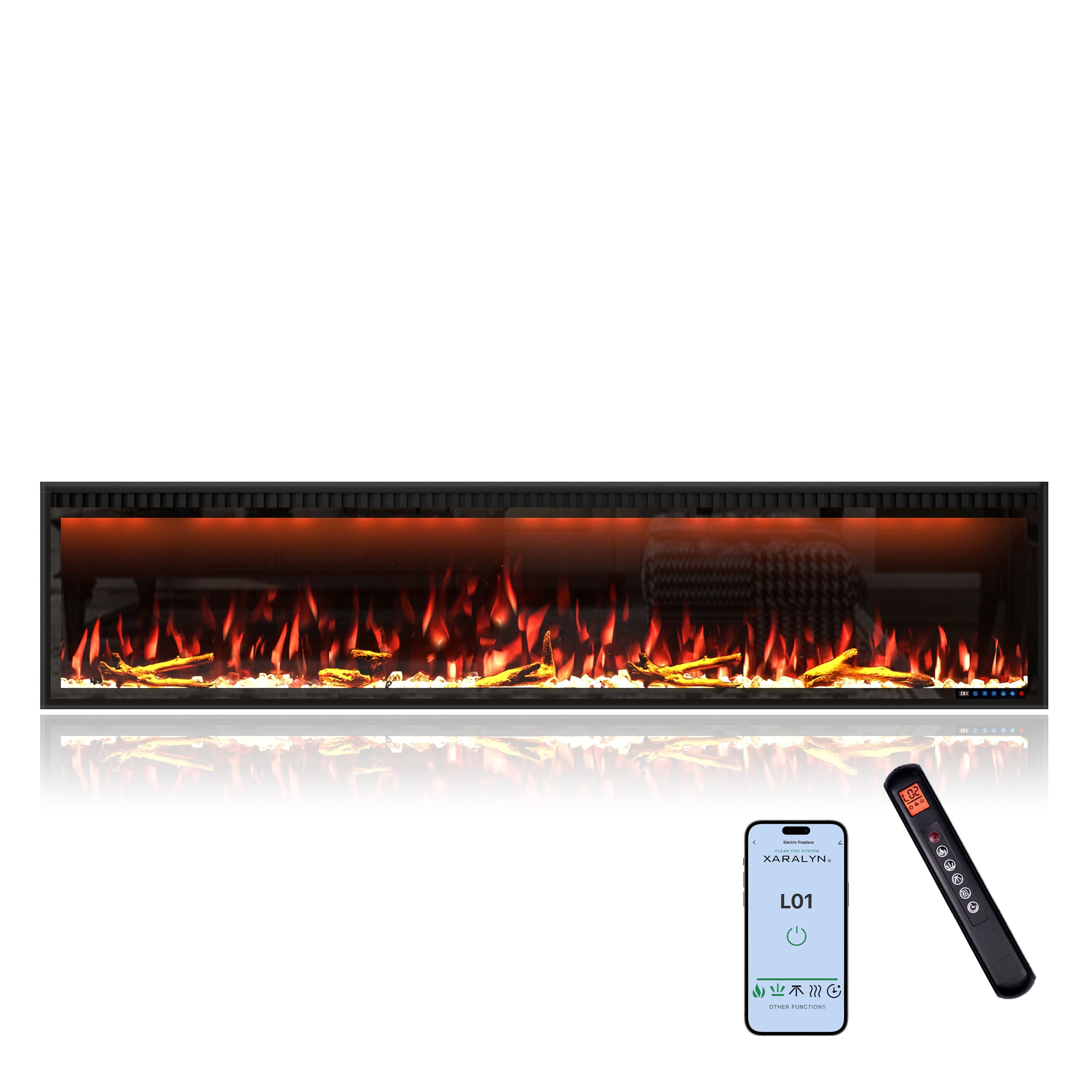 Mondawe - 74" Wall Mounted/Recessed-in Electric Fireplace with Smart WIFI - Black