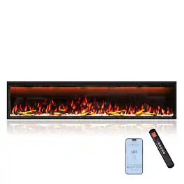 Mondawe - 74" Wall Mounted/Recessed-in Electric Fireplace with Smart WIFI - Black