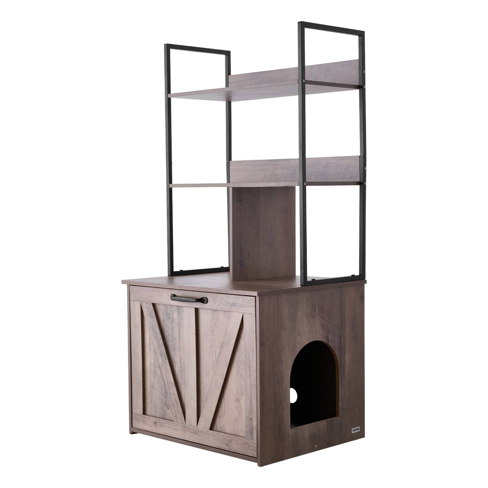 Alt View 5. VEVOR - Cat Litter Box Enclosure Furniture, 23.6 in Hidden Litter Box Cabinet with Storage Shelves, Modern Style - Grey+Black.