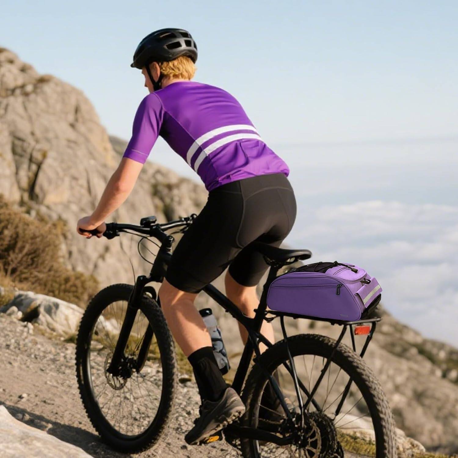 Alt View 3. mosiso - Bike Rack Bag Waterproof Bicycle Trunk Pannier  Cycling Bike Carrier Backseat Storage Luggage Saddle Shoulder Bag - Purple.