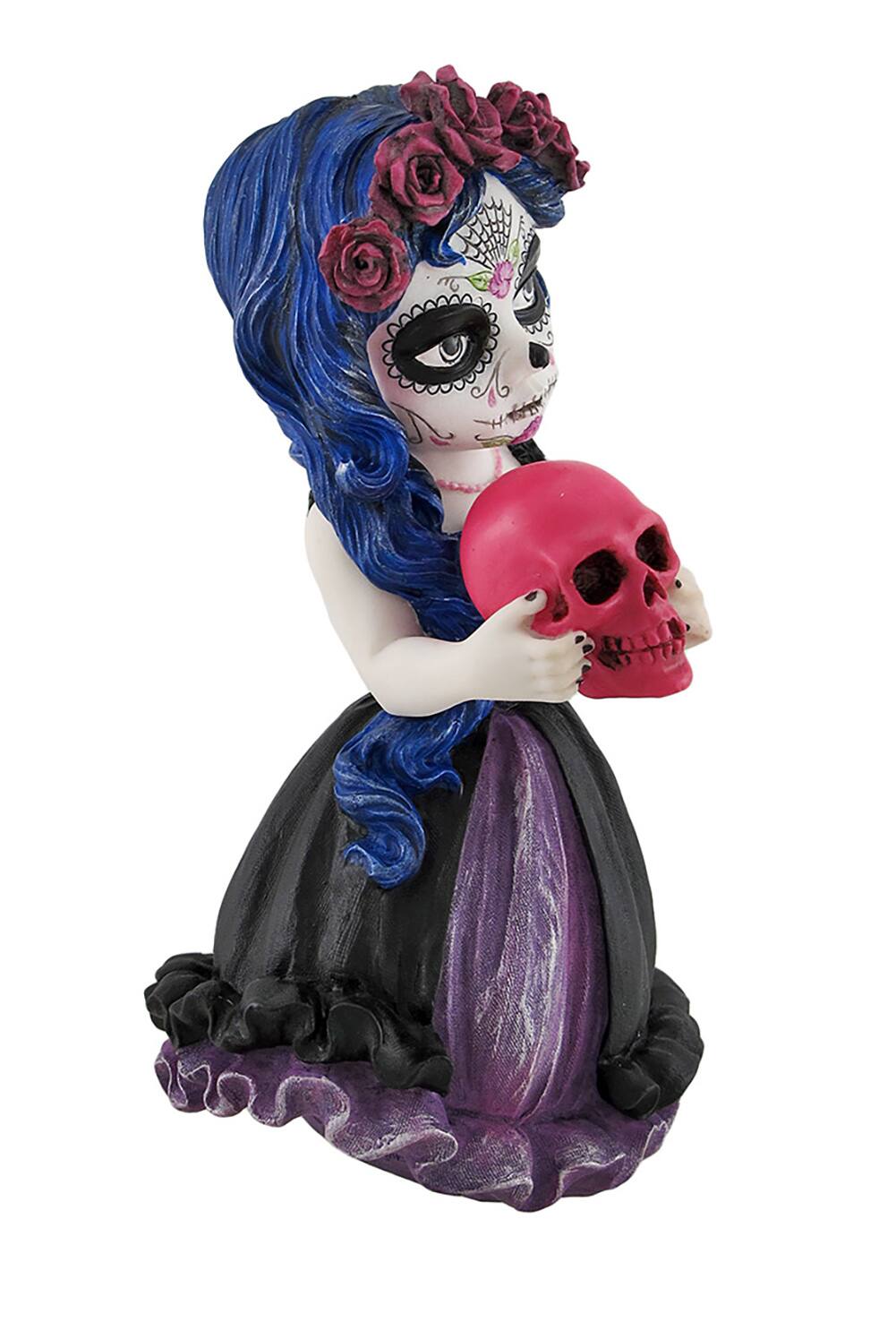 Alt View 1. Veronese Design - Cosplay Kids Mini Day of Dead Girl Holding Skull Resin Figure Statue - Multicolored.