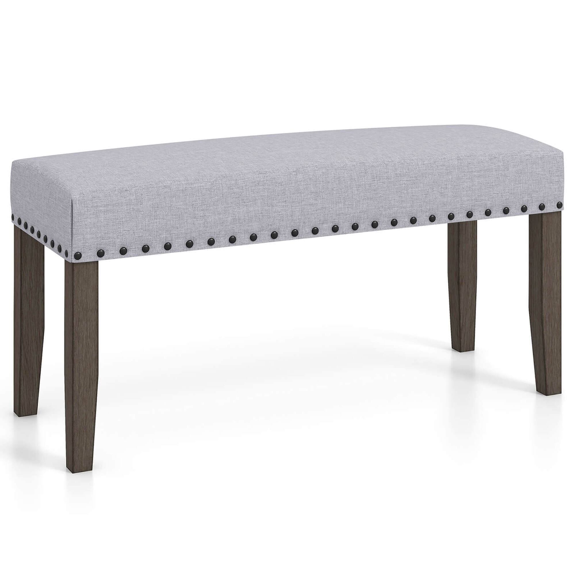 Front. Costway - 1 PCS 42.5" Upholstered Entryway Bench with Nailhead Trim Soft Padded Cushion Bedroom - Grey.