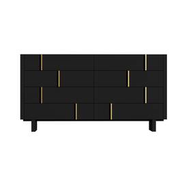 Famapy - 8 - Drawer Horizontal Dresser: Anti - Tip & Elegant Gold - Accent Design - Black