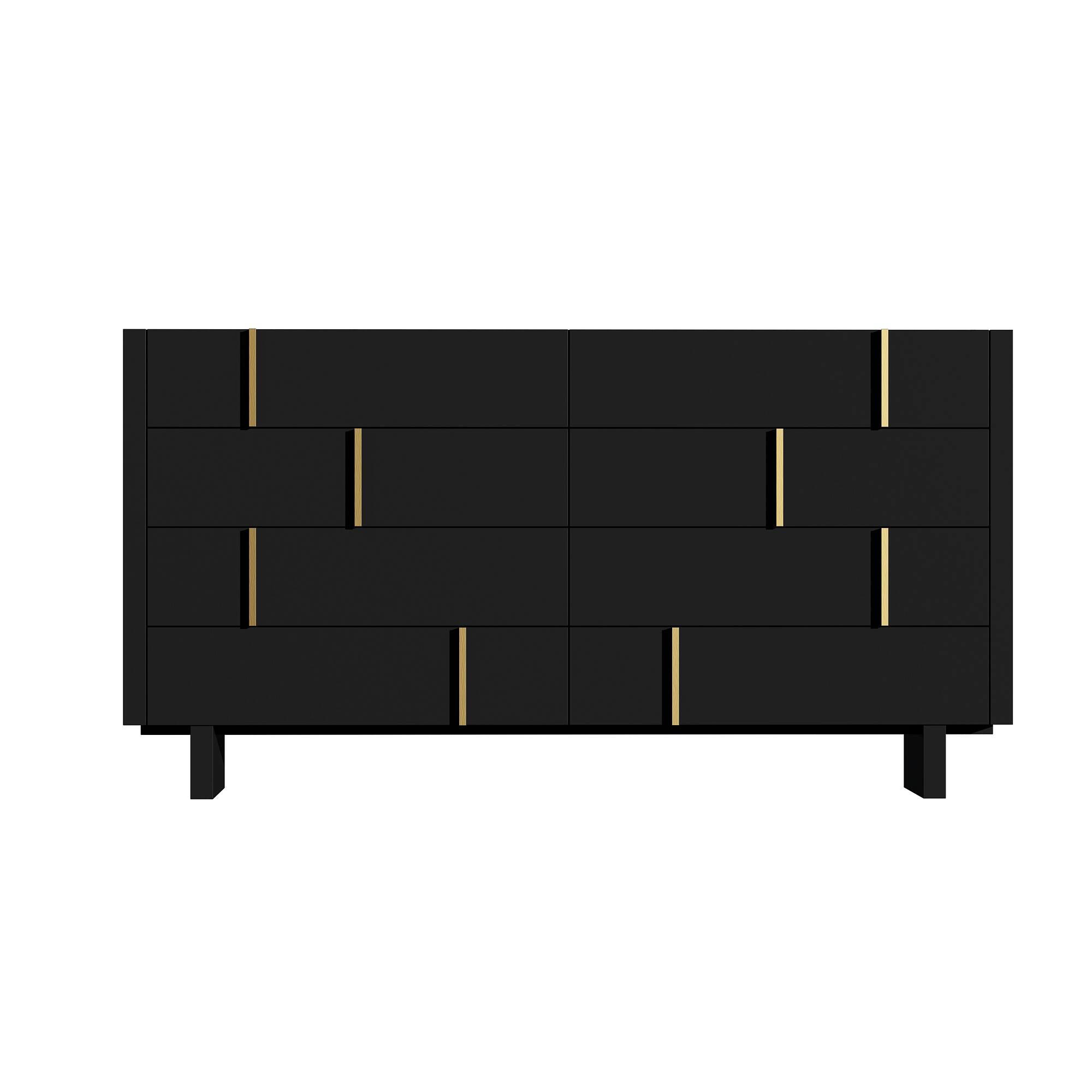 Front. Famapy - Famapy 8 - Drawer Horizontal Dresser: Anti - Tip & Elegant Gold - Accent Design - Black.