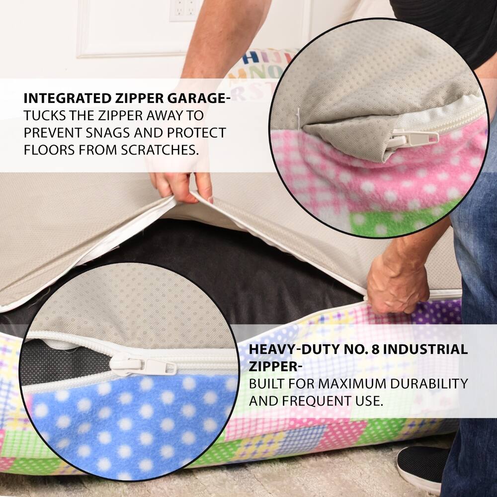 INTEGRATED ZIPPER GARAGE- TUCKS THE ZIPPER AWAY TO PREVENT SNAGS AND PROTECT FLOORS FROM SCRATCHES.

HEAVY-DUTY NO. 8 INDUSTRIAL ZIPPER- BUILT FOR MAXIMUM DURABILITY AND FREQUENT USE.
