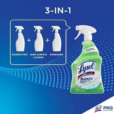 3-IN-1  
DISINFECTANT + HARD SURFACE CLEANER + DEGREASER  

Lysol  
BLEACH  
Multi-Purpose Cleaner  

PRO SOLUTIONS