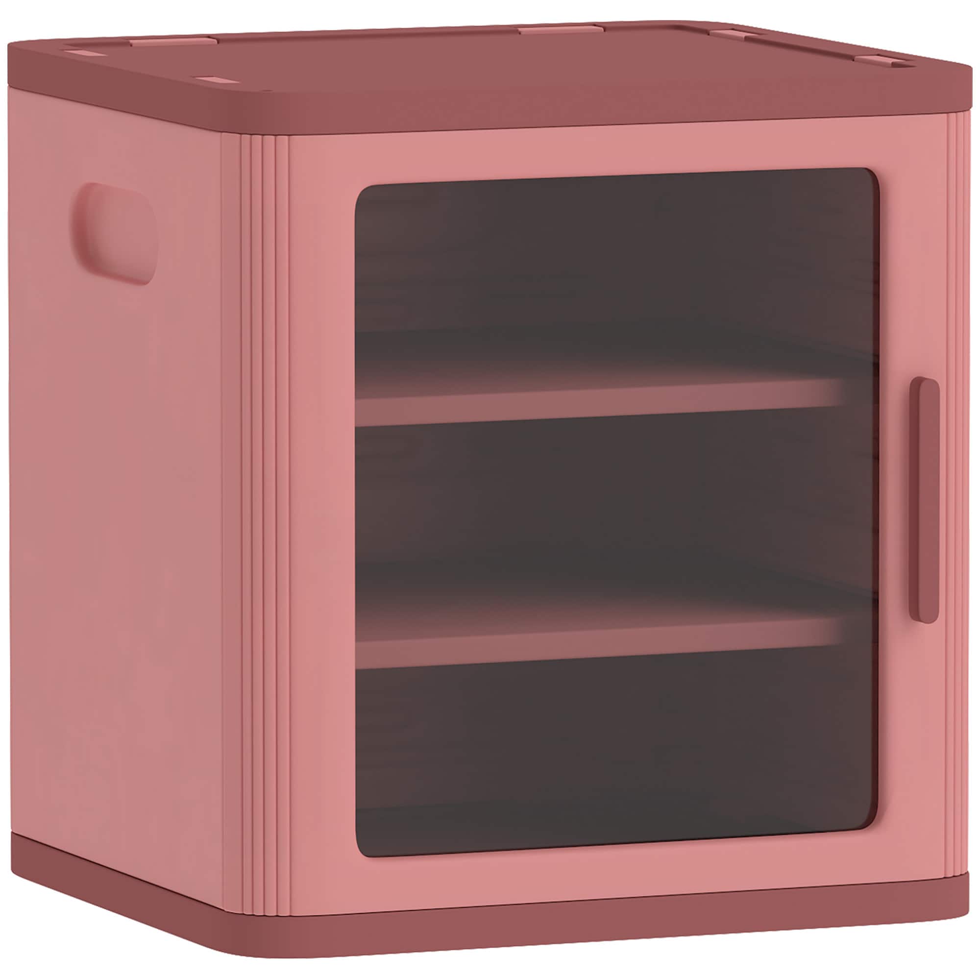 Qaba - Storage Organizer, 3 Tier Adjustable Toy Storage Cabinet Dustproof HDPE Plastic - Pink