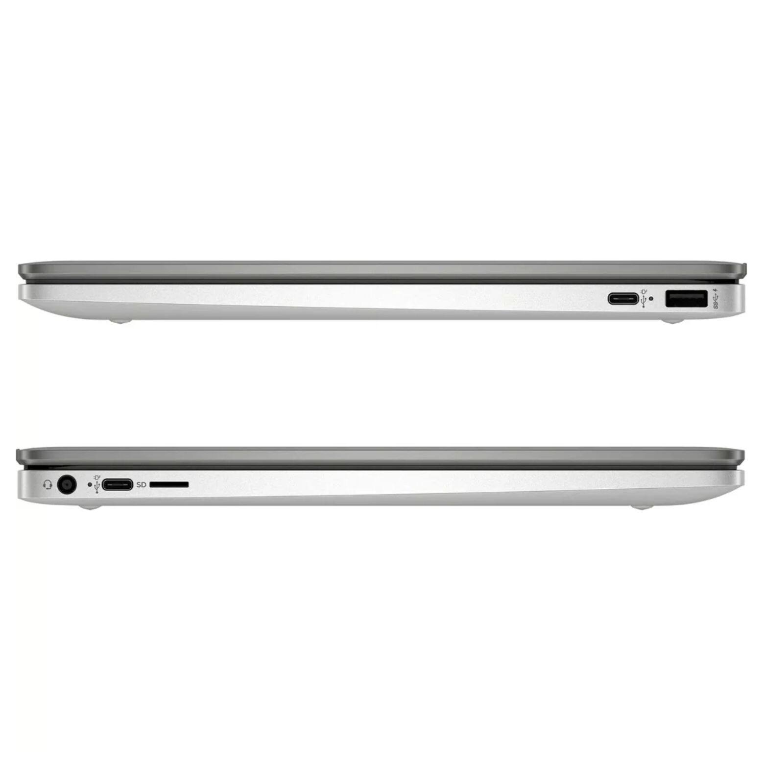 Alt View 4. HP - Chromebook 14a-na0701ds 14" Intel Celeron N4120 1.10 GHz up to 2.6 GHz 4GB RAM 128GB eMMC ChromeOS - Mineral Silver.