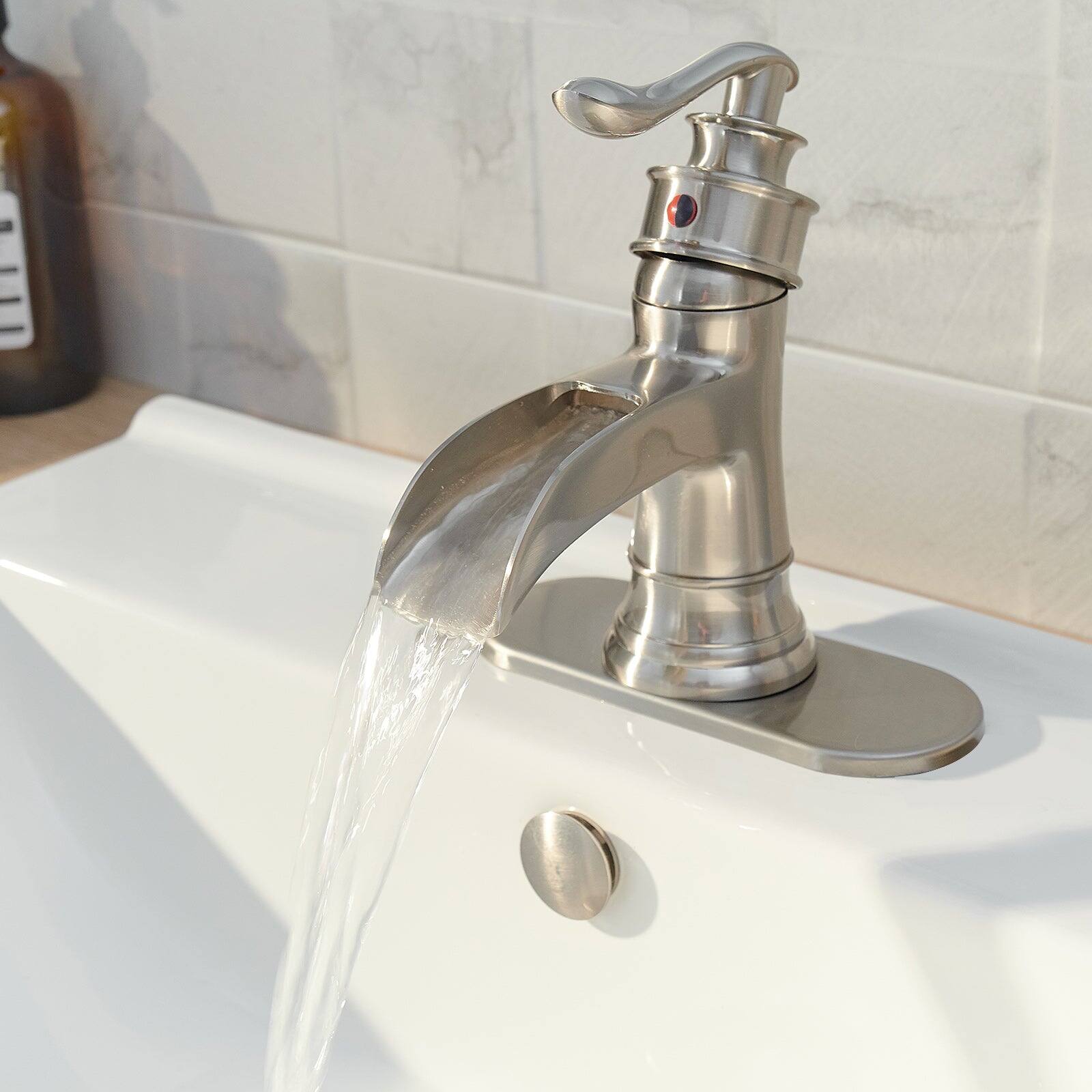 Alt View 8. Boyel Living - Single Hole Single-Handle Low-Arc Bathroom Faucet in Brushed Nickel - Brushed Nickel.