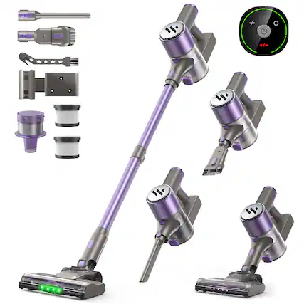 Front. Teendow - 300W Cordless Stick Vacuum, 50kPa Brushless Motor, Lightweight Cleaner for HardFloors, Carpet, Pet Hair & Rug - Purple.
