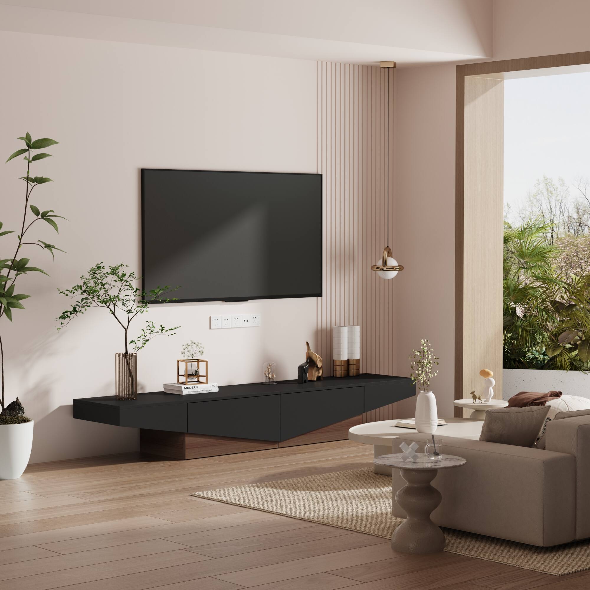 Alt View 10. Famapy - Modern Geometric TV Stand with Storage Drawers, Artistic Media Console for Living Room, Entertainment Center - Black & Brown.