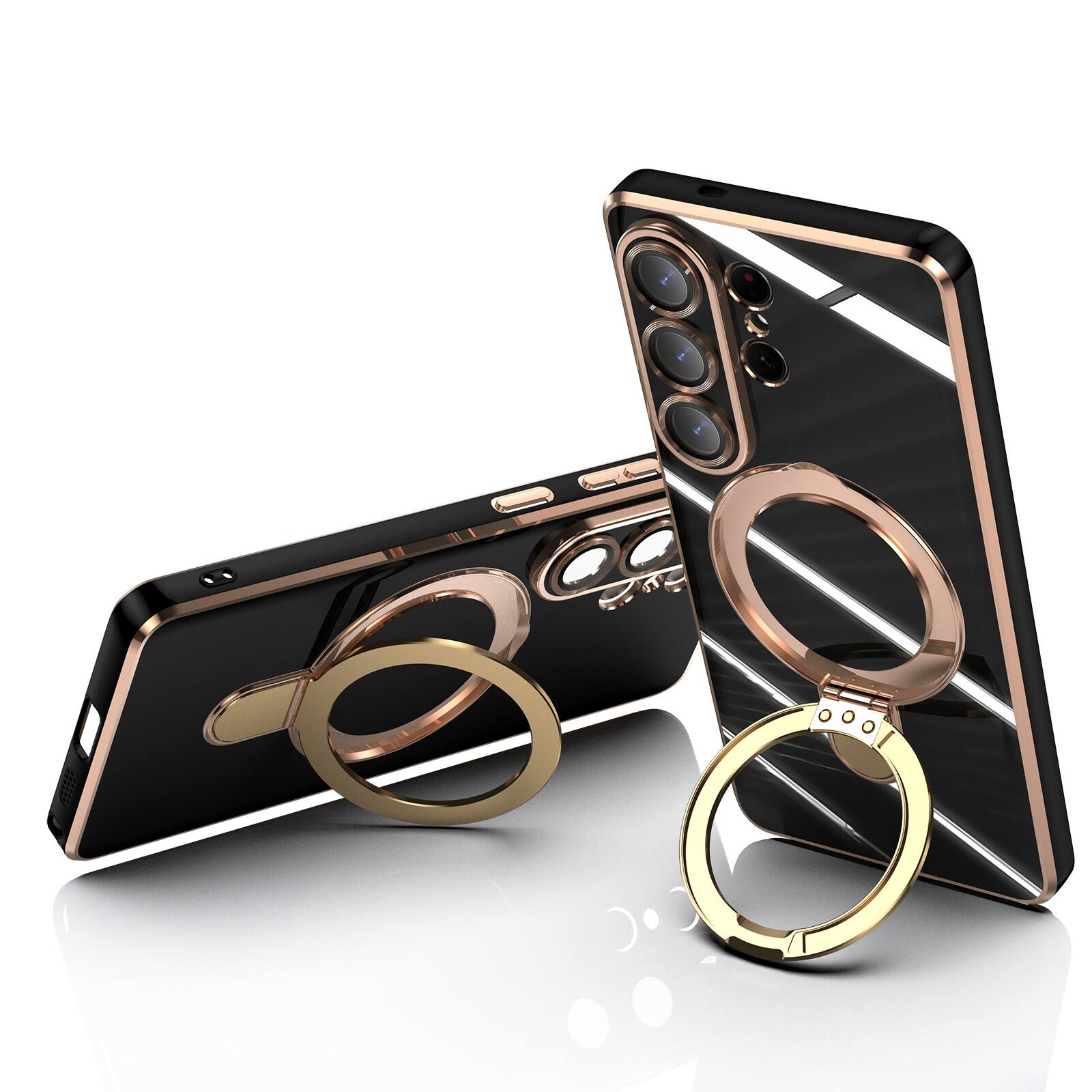 Alt View 2. Dteck - Mag Safe Case for Samsung Galaxy S26 Ultra,Slim Plated Bumper Shockproof TPU Case w/ Metal Stand + Tempered Lens Film - Black.