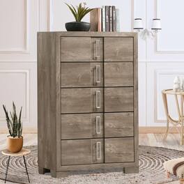 Kings Brand Furniture - Dawson 5-Drawer Wooden Chest Dresser for Entryway, Bedroom, Light Brown - Light/Pastel Brown