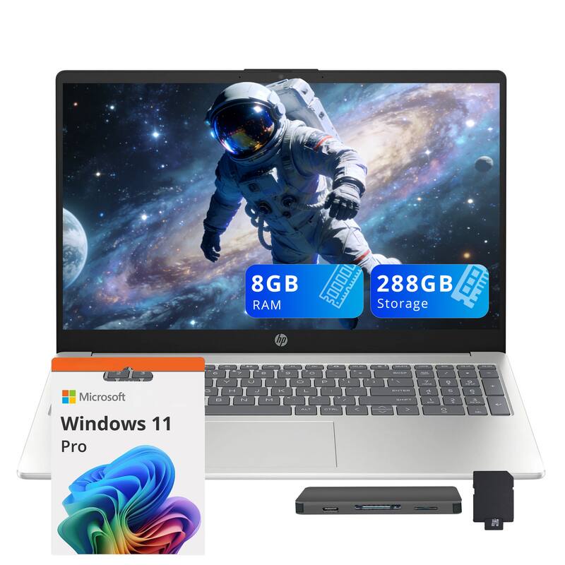 HP - 15.6" HD IPS Laptop,Intel Core i3 N305,8GBRAM,128GB UFS+160GB Docking Station,Intel UHD GPU,Wi-Fi 6,Win 11 Pro - Silver
