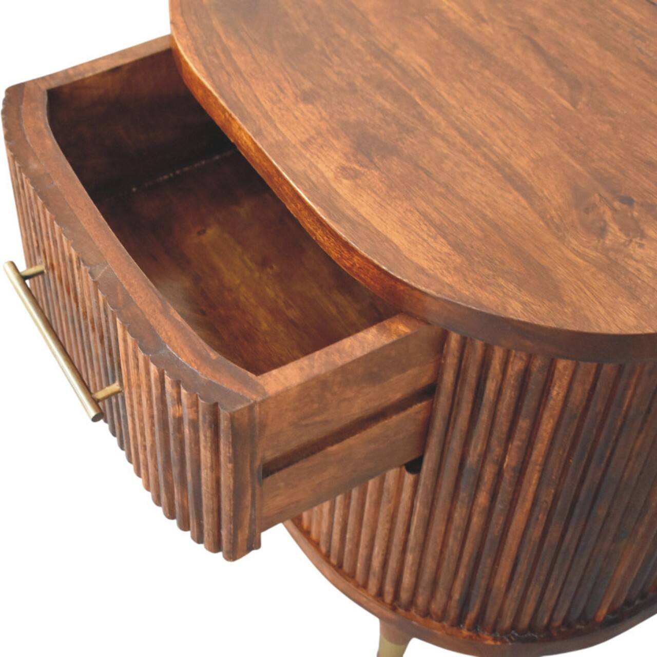 Alt View 1. Artisan Furniture - Artisan Furniture Solid Wood Ribbed Bedside with Brass Handles, 2 Drawers, Brown - Brown.