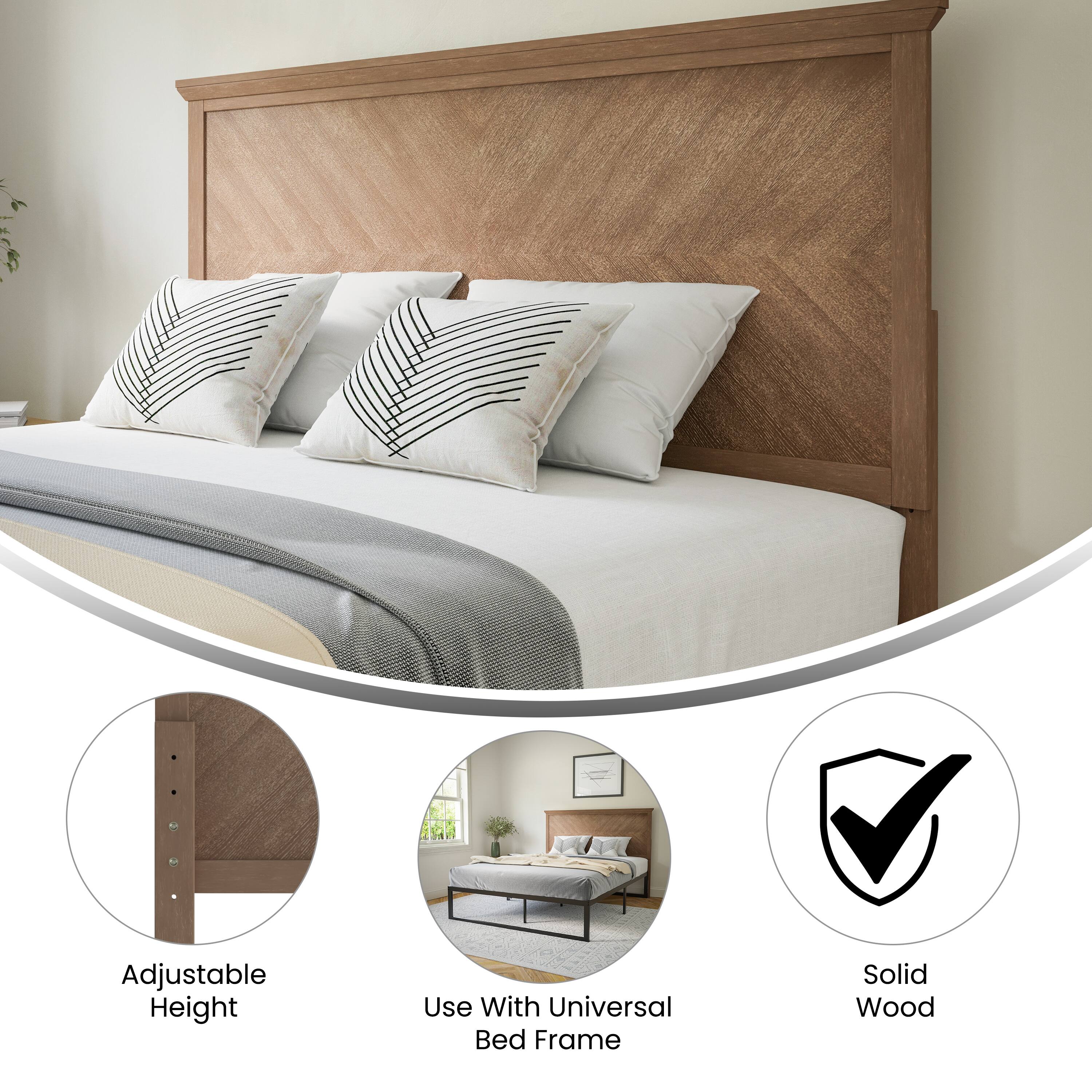 Adjustable Height  
Use With Universal Bed Frame  
Solid Wood