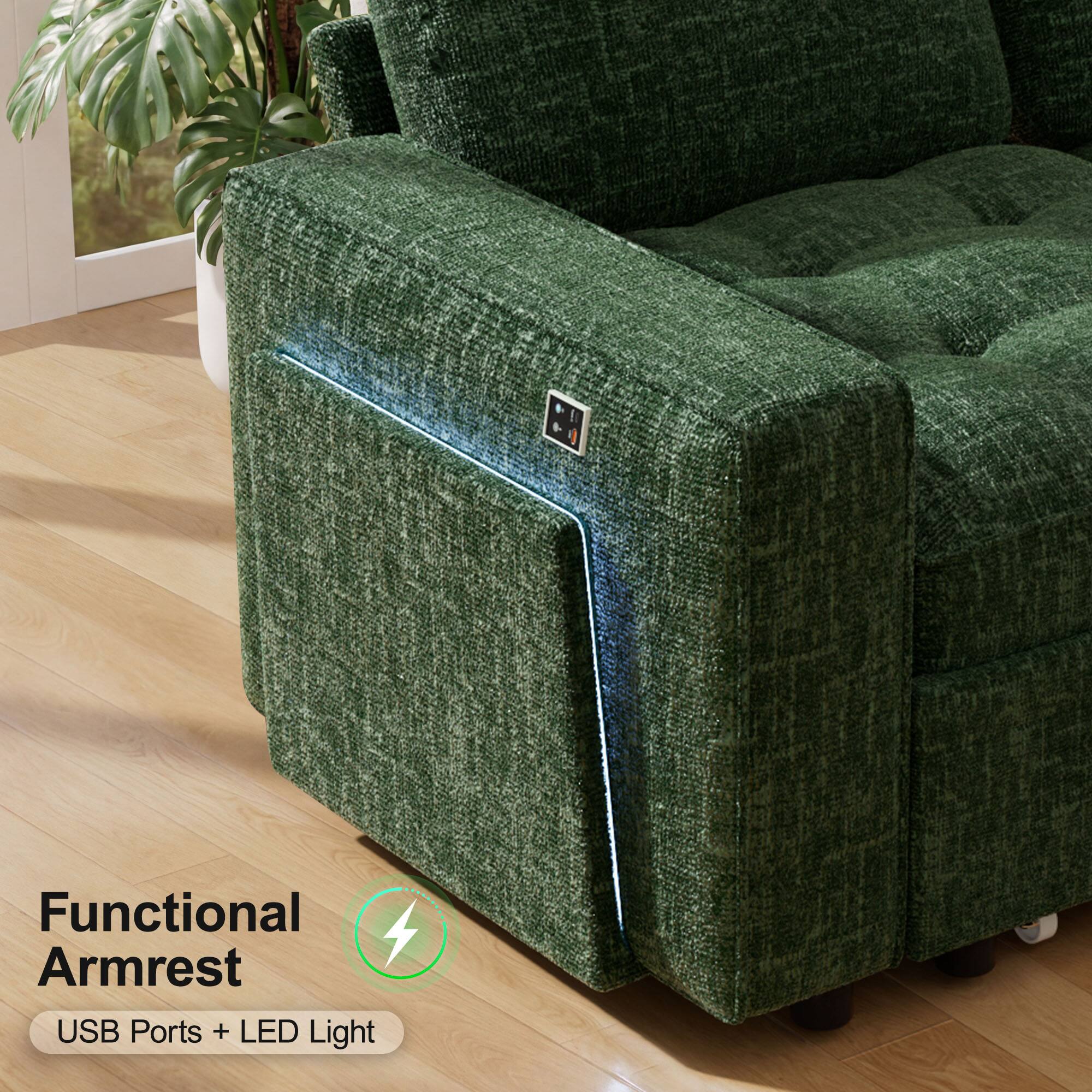 Functional Armrest  
USB Ports + LED Light