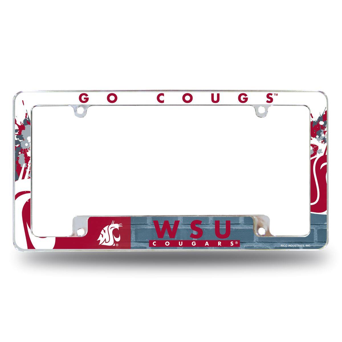 Washington State Cougars Chrome Metal License Plate Frame with Bold Full Frame Design