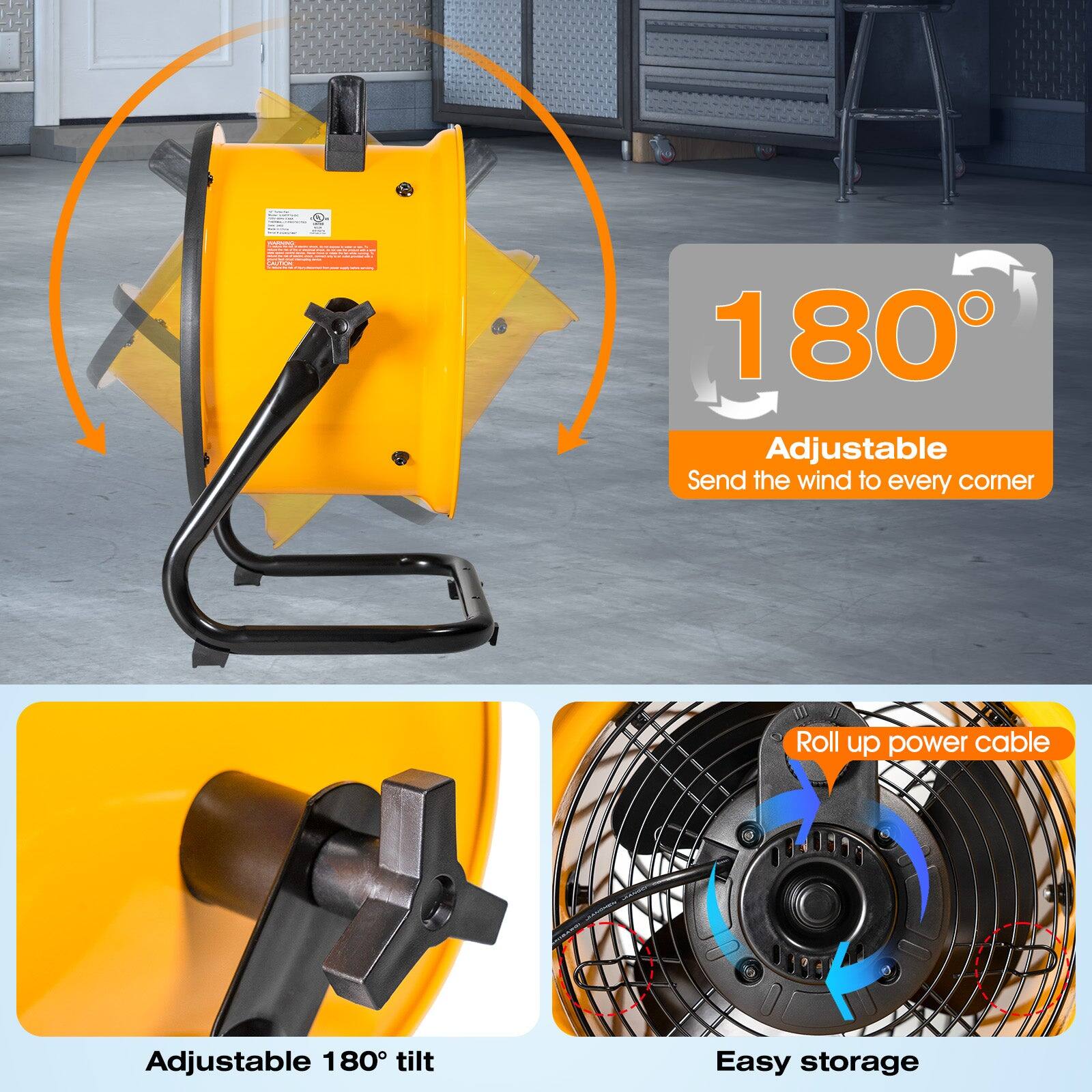 - 180° Adjustable
- Send the wind to every corner
- Adjustable 180° tilt
- Roll up power cable
- Easy storage