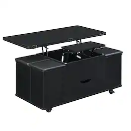 Ecooso - Coffee Table Lift-Top Multi-Functional with Hidden Storage and 4 Stools, Modern Design for Living Room - Black