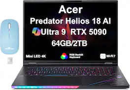 Acer - Predator Helios 18 AI Laptop 18 4K Display (Ultra 9- 275HX, 64GB, 2TB SSD, Win 11 Home) w/Dockztorm Wireless Mouse - Abyssal Black