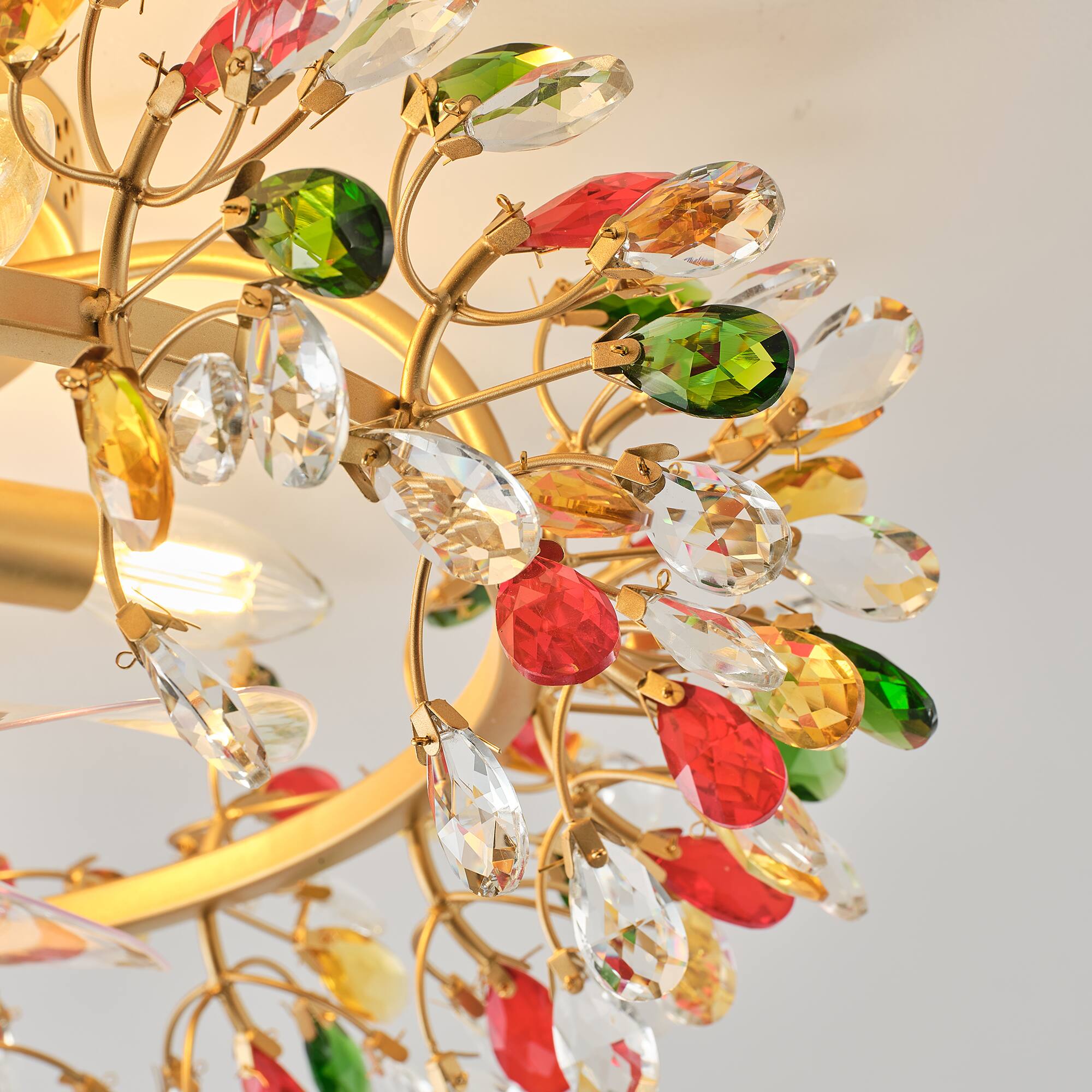 Alt View 9. Parrot Uncle - Modern American Colourful Crystal Flush Mount Chandelier Ceiling Fan with Remote and Retractable Blades - Gold.