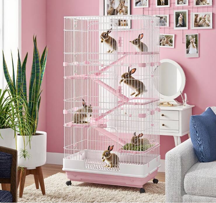 TinyHomie - Small Animal Rabbit Hutch with Lockable Universal Wheels